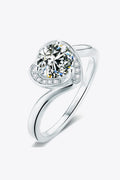 Platinum-Plated 1 Carat Moissanite Heart Ring With Halo - Southern Shores Clothing