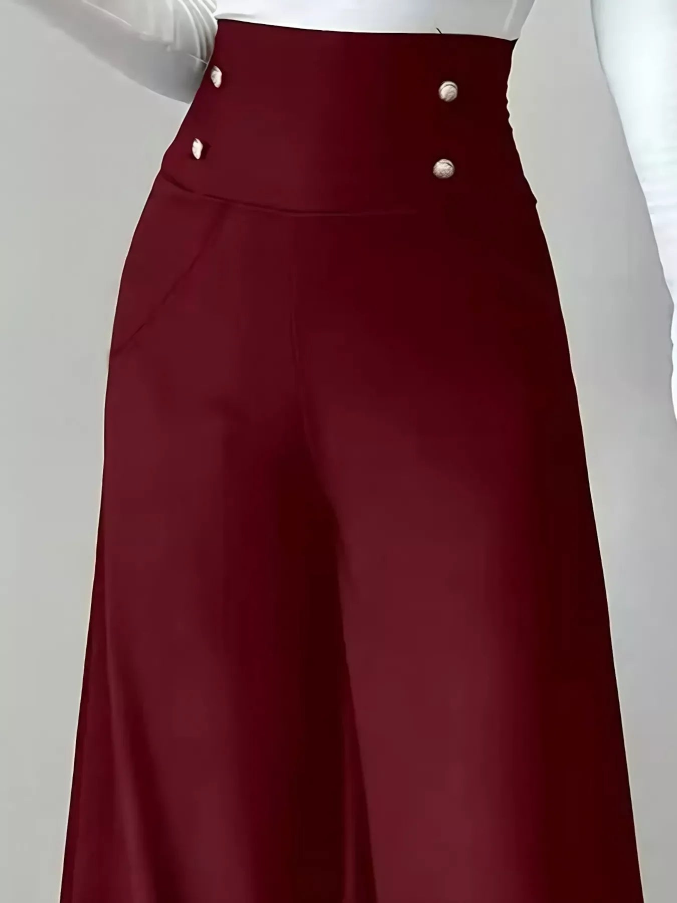 High Waist Wide Leg Button Decor Pants Everyday Wear - Southern Shores Clothing