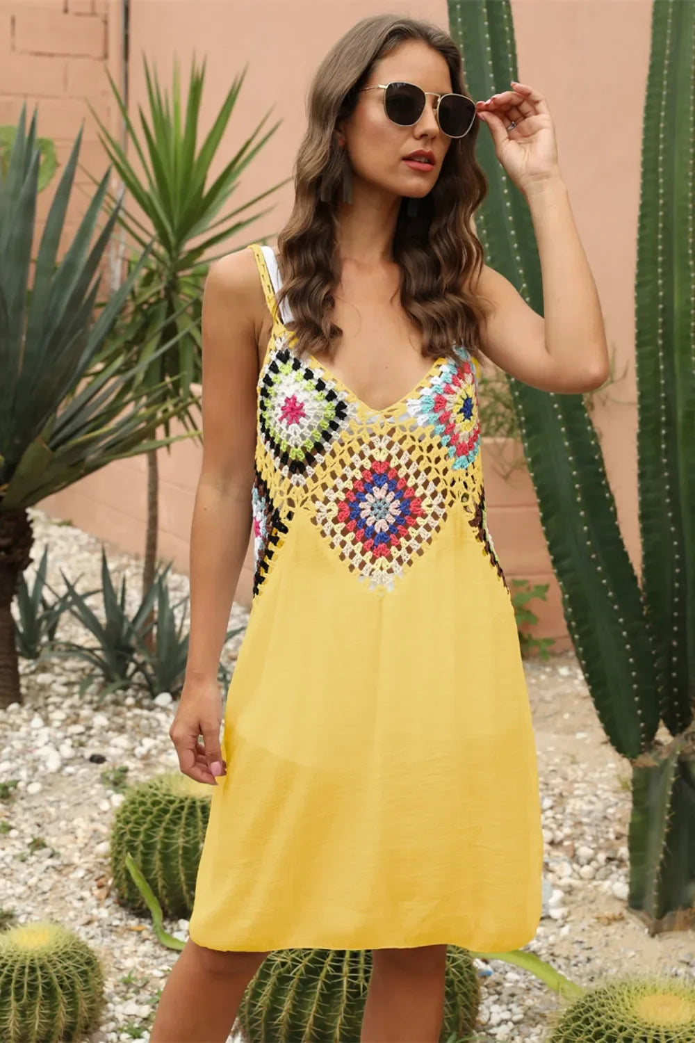 Geometric V-Neck Spaghetti Strap Cover Up One Size - Southern Shores Clothing