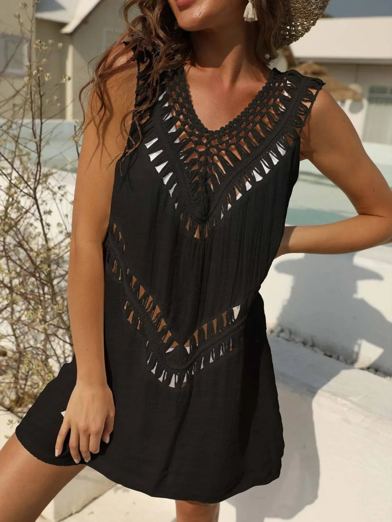 Crochet Detail Beach Cover Up Dress One Size - Southern Shores Clothing