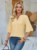 Eyelet Notched Half Sleeve T Shirt With Opaque Design - Southern Shores Clothing