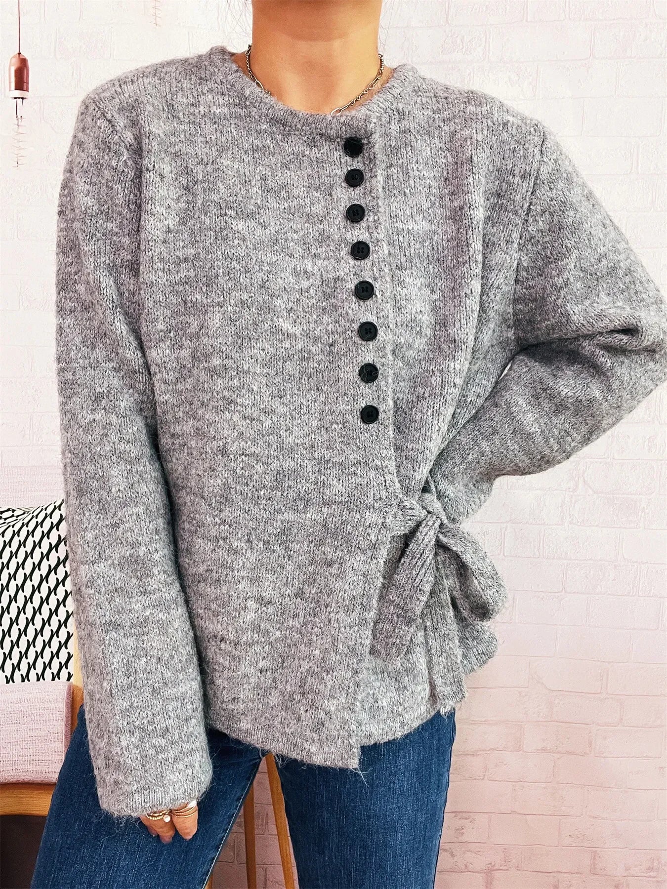 Lightweight Button Front Side-Tie Breezy Sweater - Southern Shores Clothing