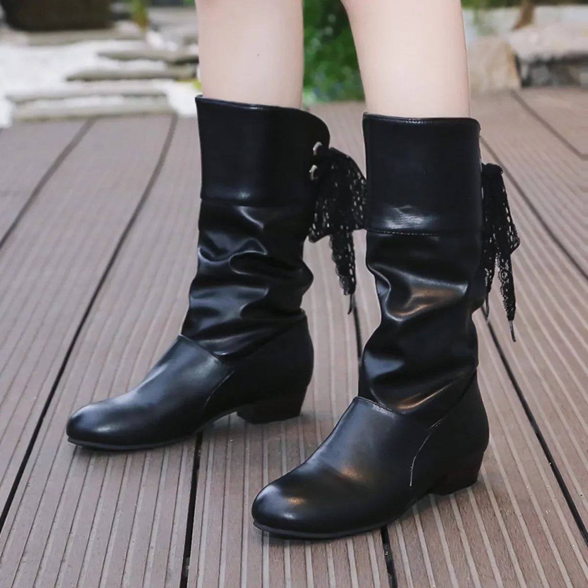 Chic Round Toe Block Heels Ankle Boots Classic