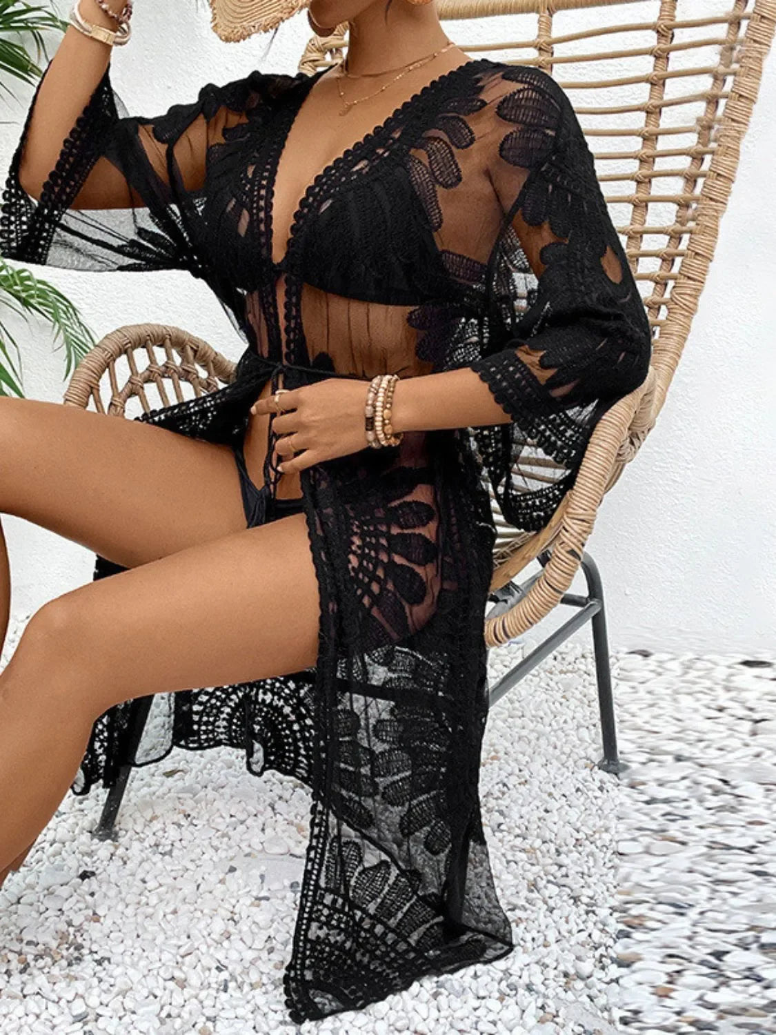 Lace Open Front Longline Cover Up One Size - Southern Shores Clothing