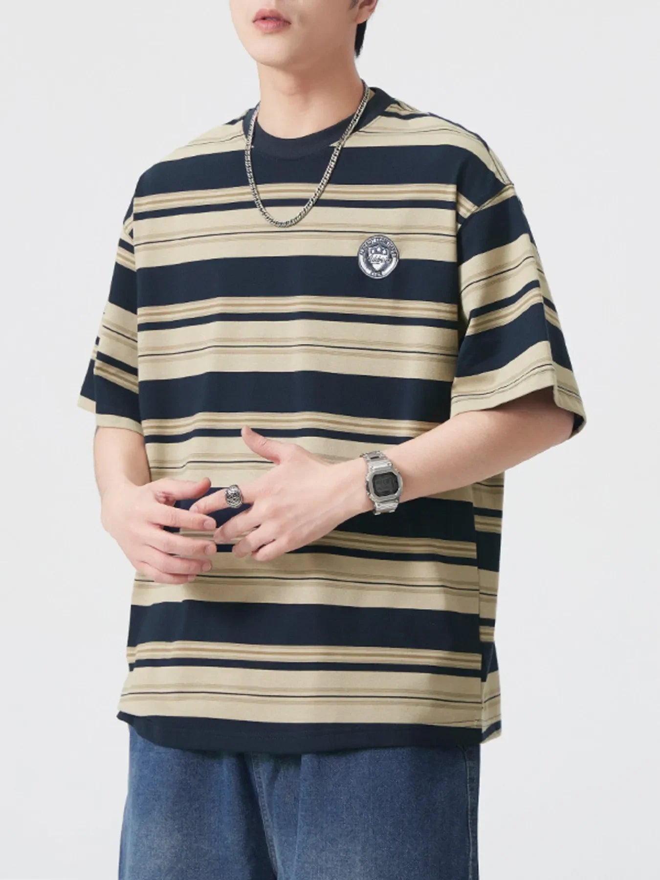 Plus Size Striped Crew Neck T Shirt Casual Tee - Southern Shores Clothing