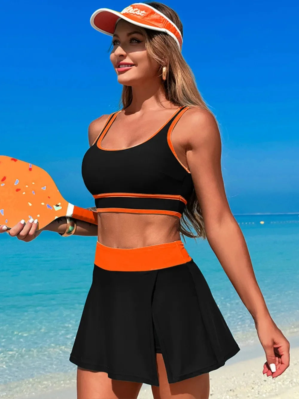 Two-Piece Swim Set With Scoop Neck Top And Skort Lightweight - Southern Shores Clothing
