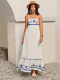 Printed Square Neck Maxi Cami Dress With Embroidered Border - Southern Shores Clothing