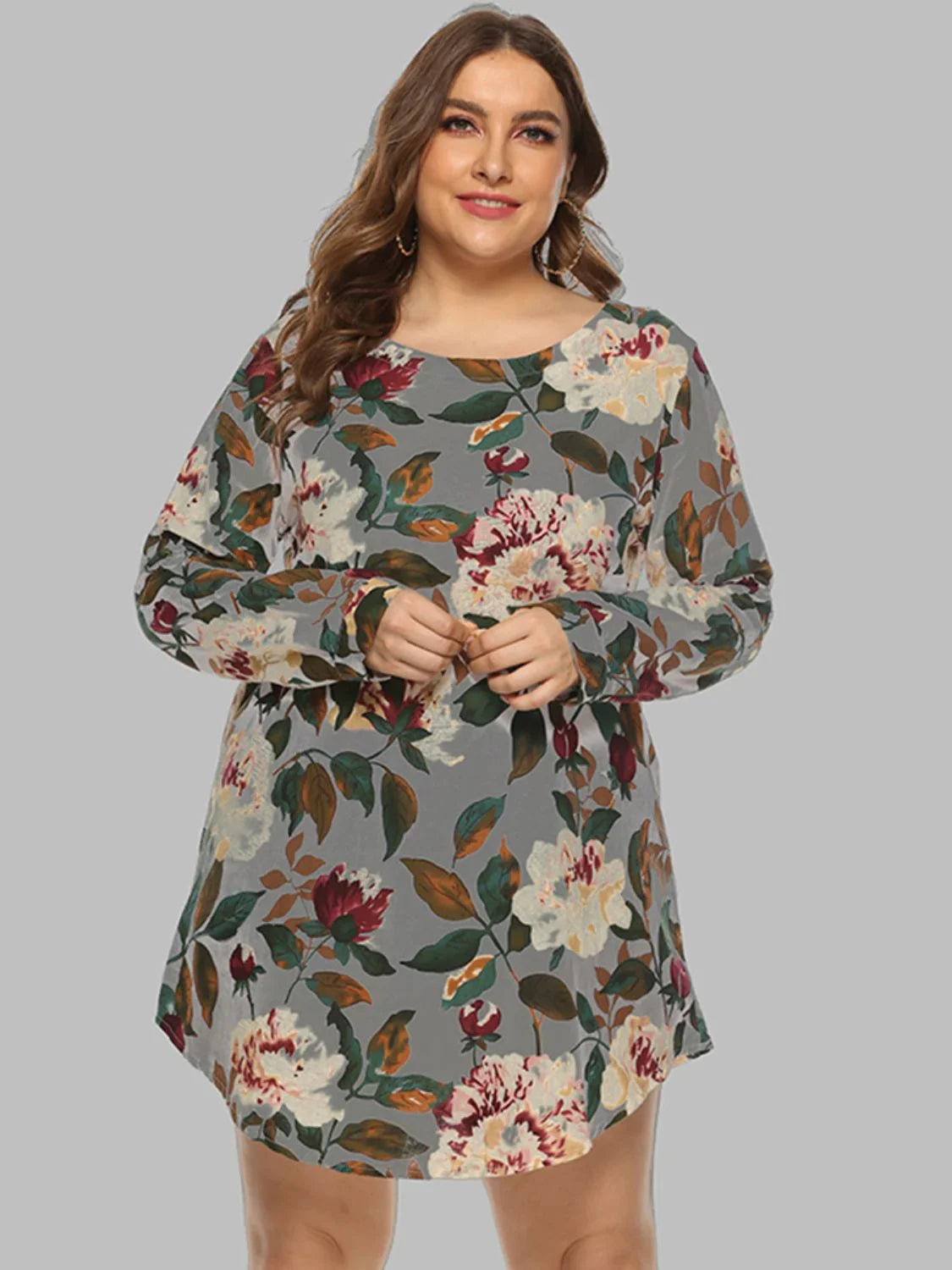Full Size Floral Long Sleeve Mini Dress - Southern Shores Clothing