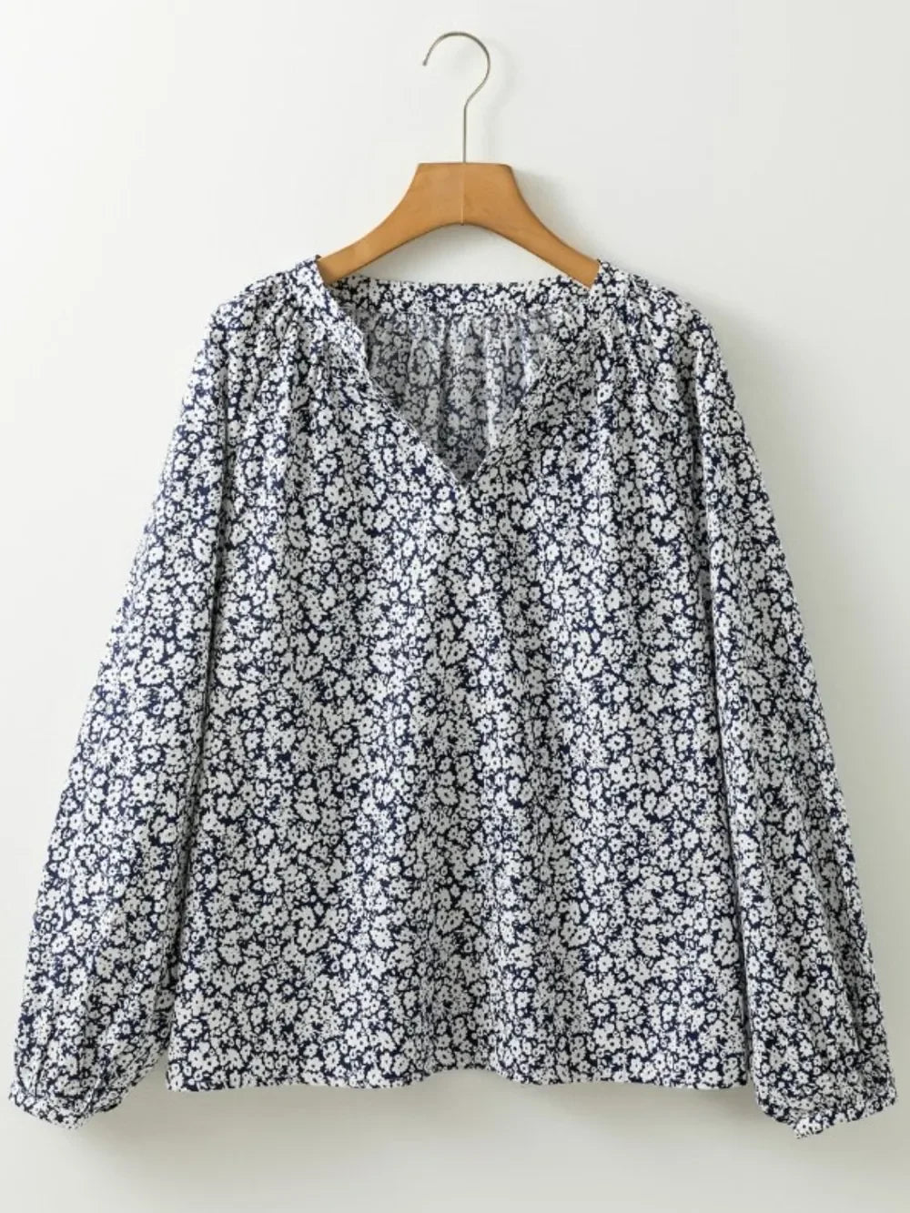 Elegant Floral Print Notched Long Sleeve Cotton Blouse - Southern Shores Clothing