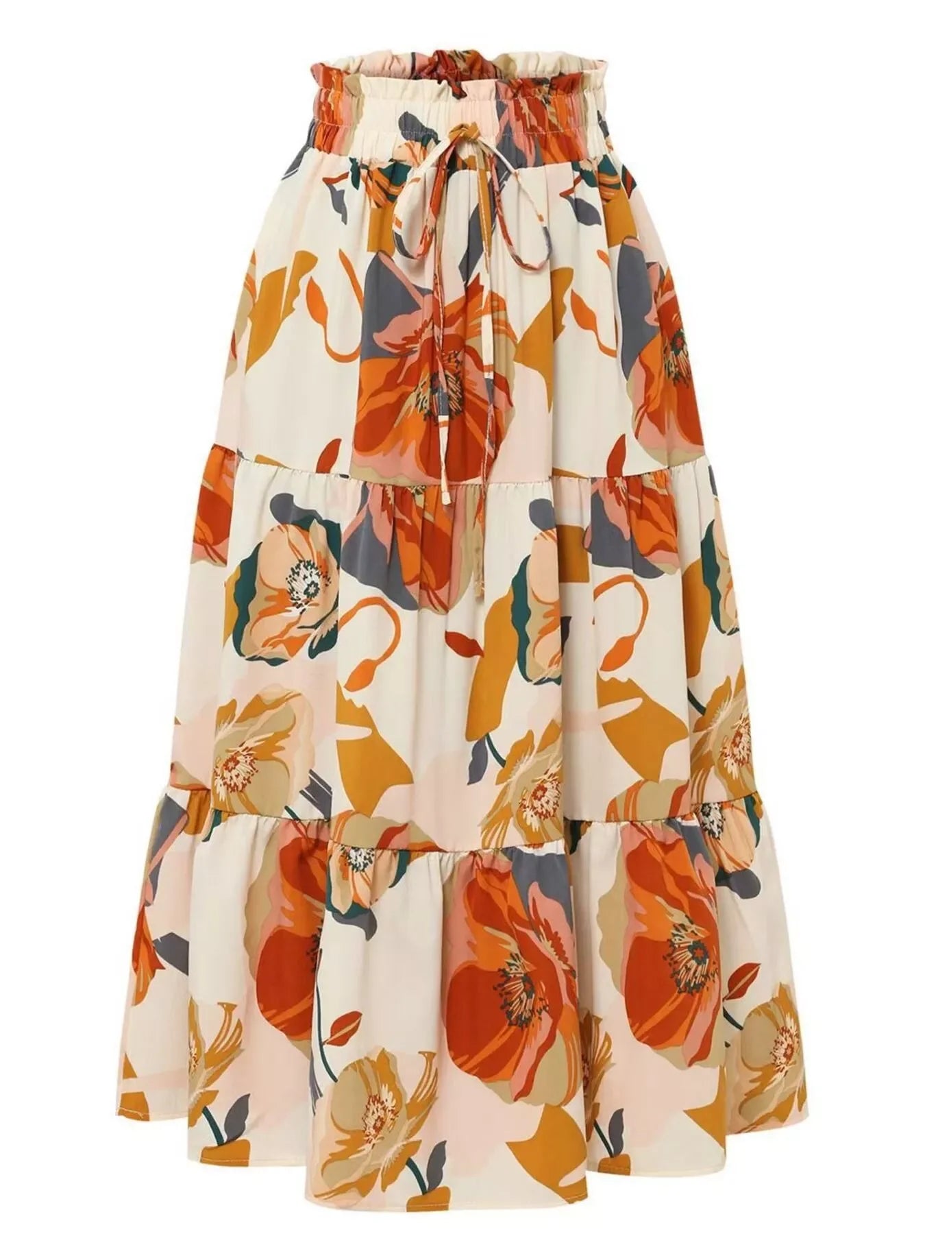 Floral Tiered Plus Size Drawstring Skirt Polyester - Southern Shores Clothing
