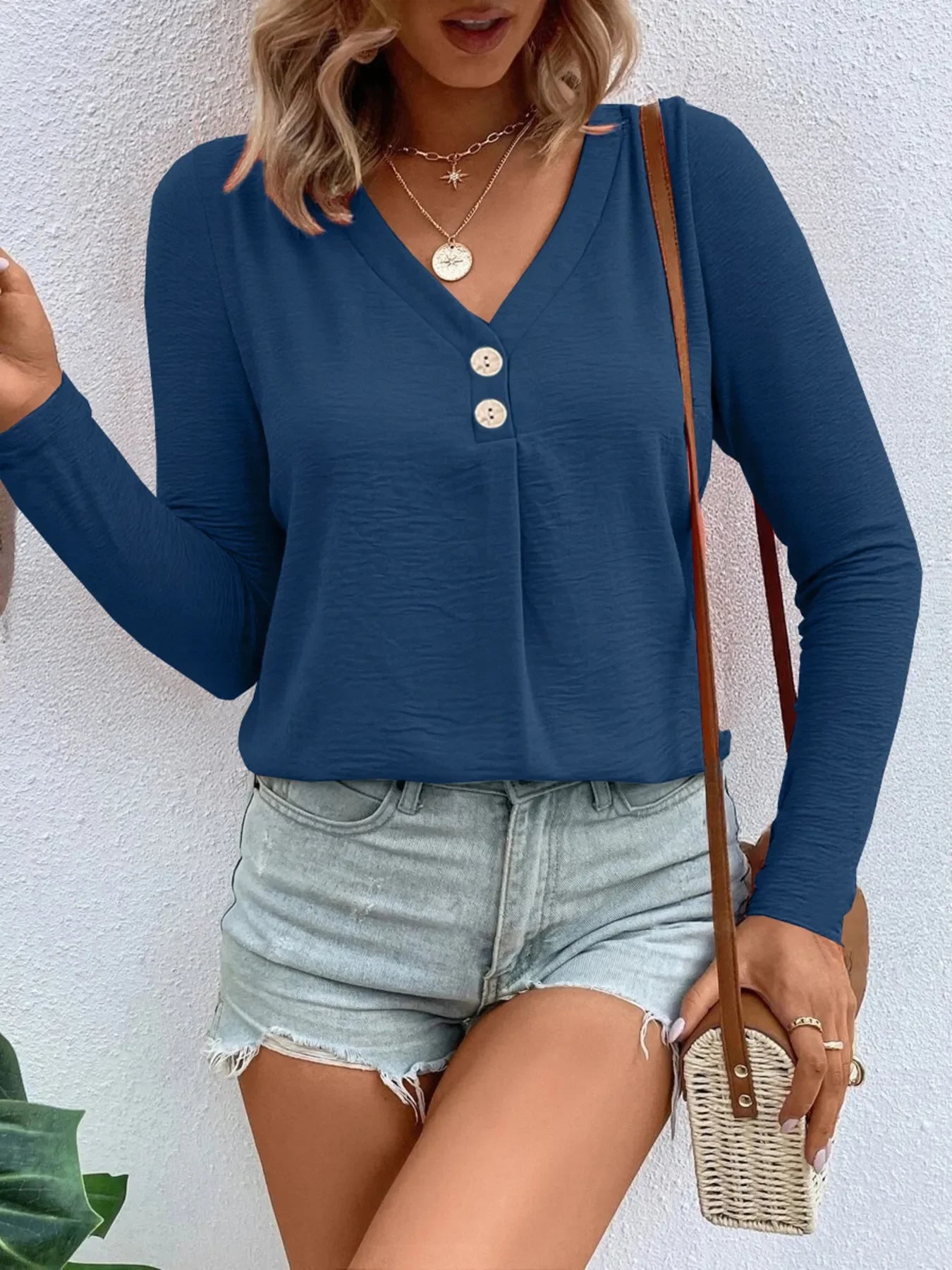 Plus Size V Neck Long Sleeve T Shirt Everyday Comfort - Southern Shores Clothing