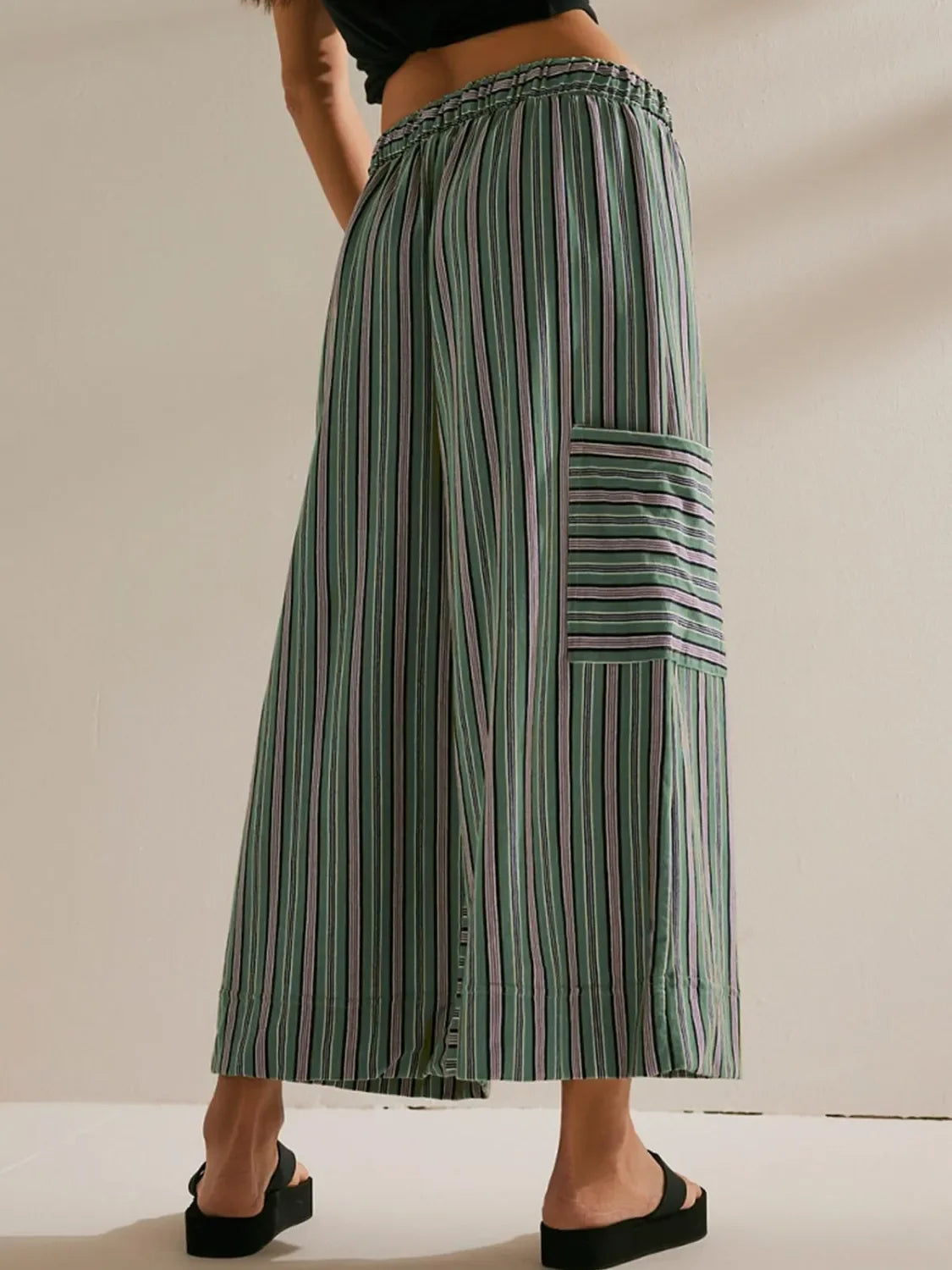 Wide Leg Contrast Striped Pants With Breathable Fabric - Southern Shores Clothing