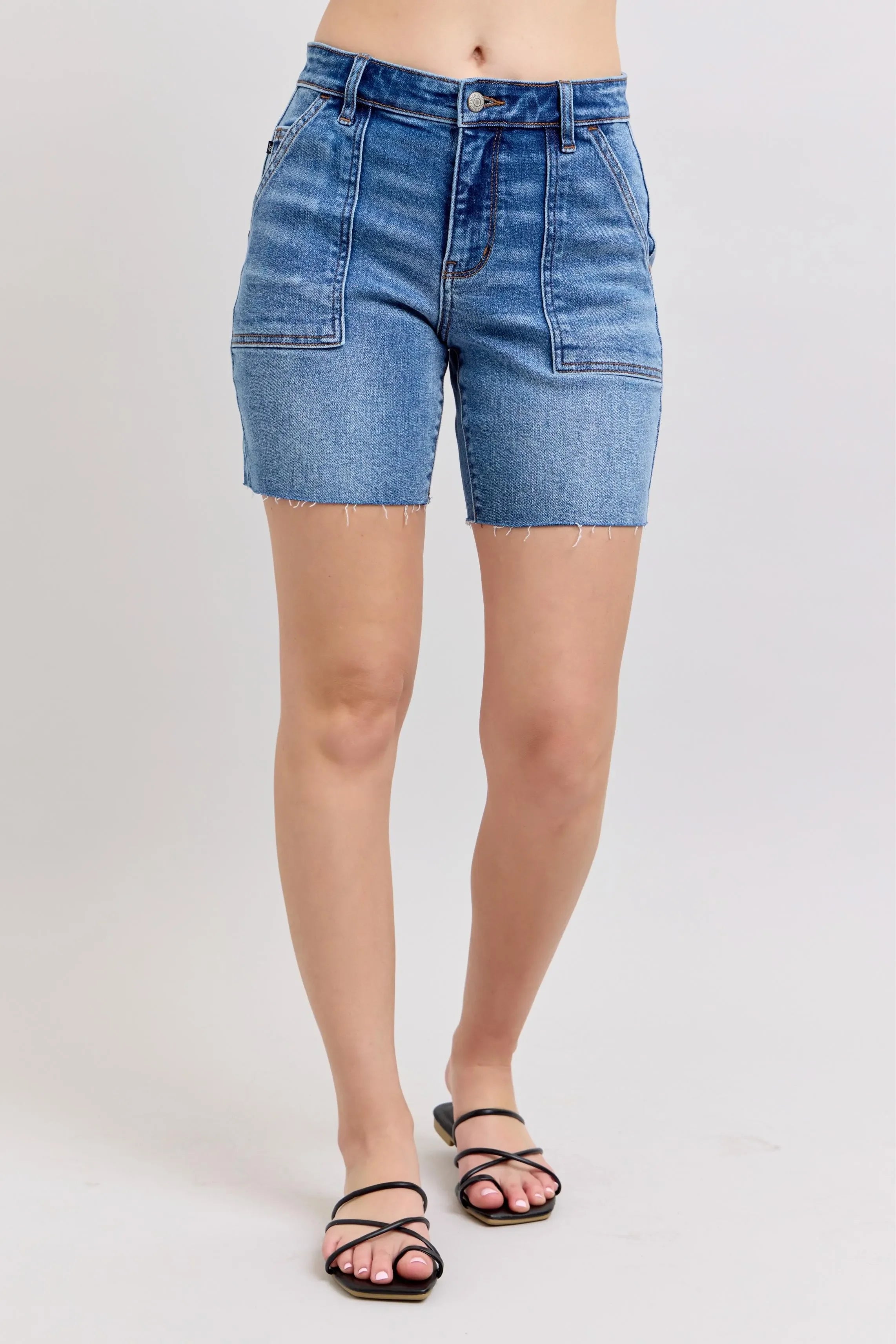 Plus Size Mid Rise Bermuda Shorts With Back Flap Pockets - Southern Shores Clothing