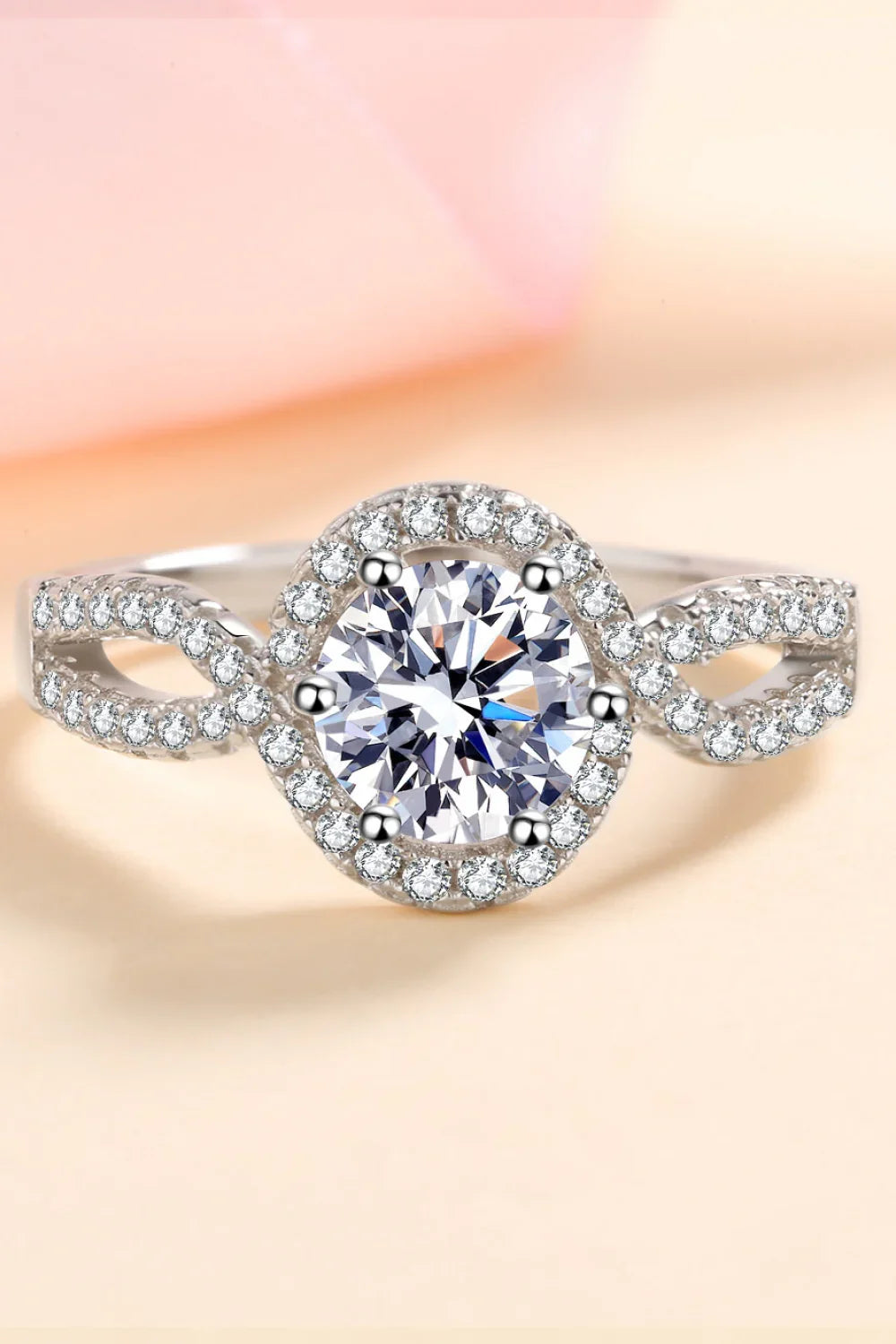 Sterling Silver Moissanite Geometric Ring 1 Carat Halo - Southern Shores Clothing