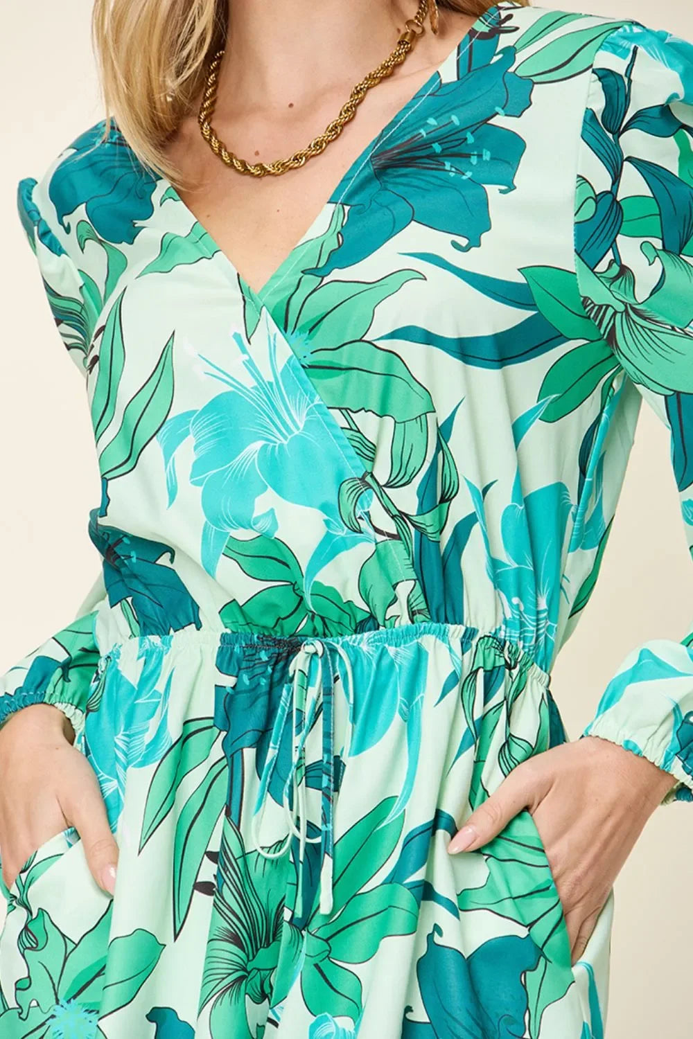 Floral Print Long Sleeve Romper With Pockets - Southern Shores Clothing