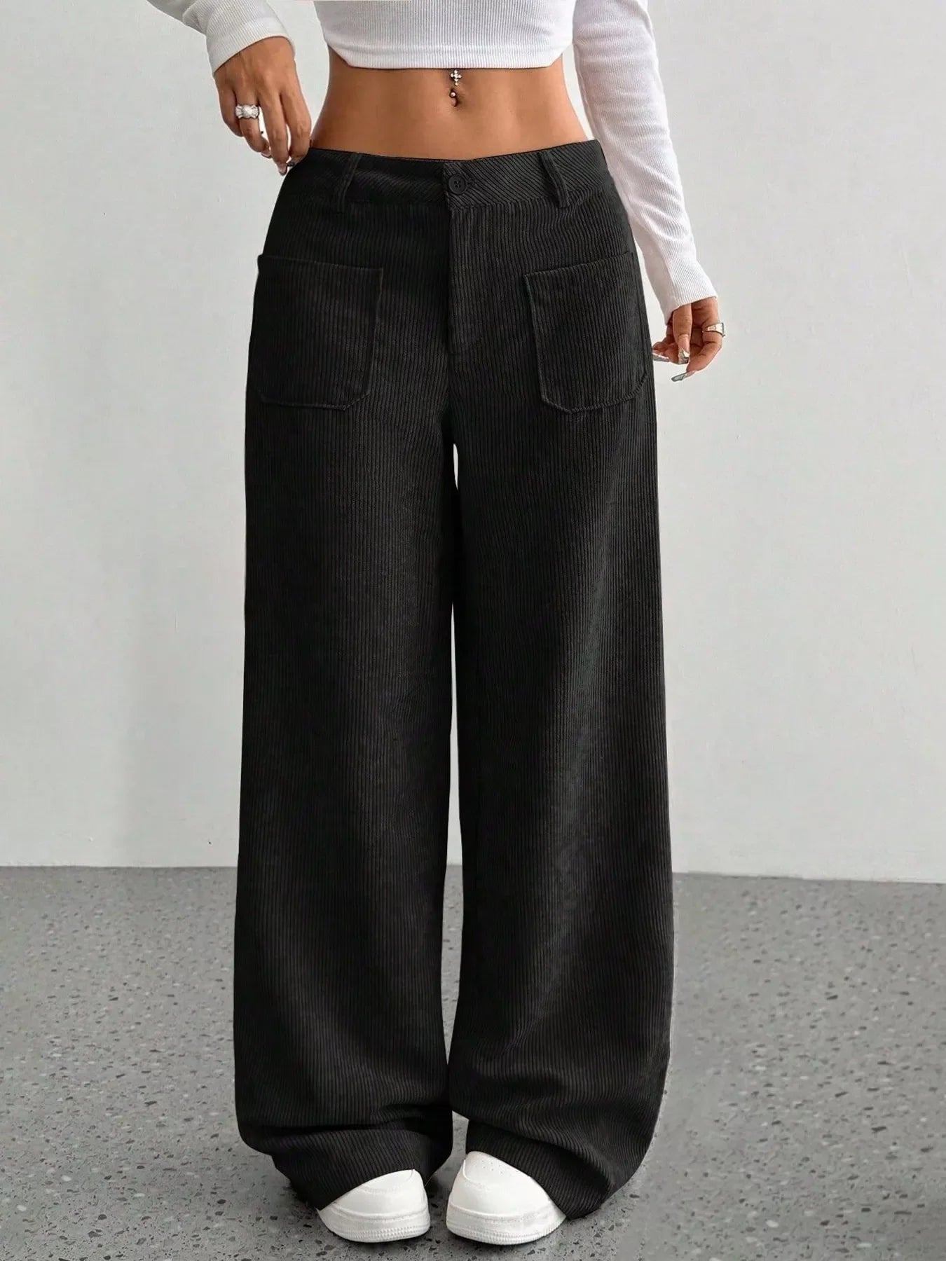 Wide Leg Corduroy Pants With Pockets And Relaxed Fit - Southern Shores Clothing