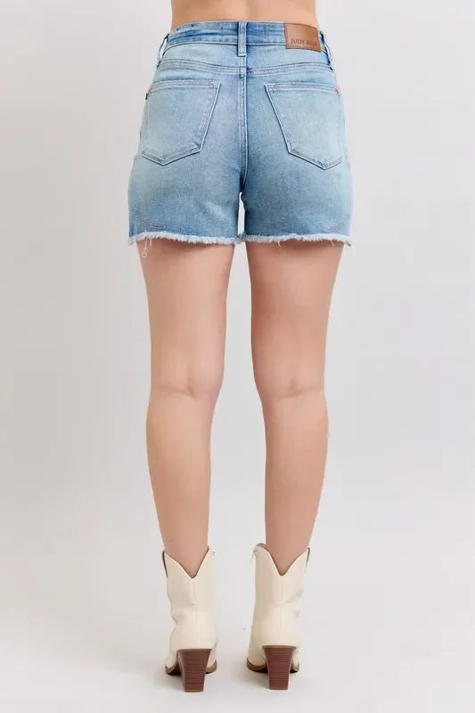 Plus Size High Waist Western Embroidered Cutoff Denim Shorts - Southern Shores Clothing