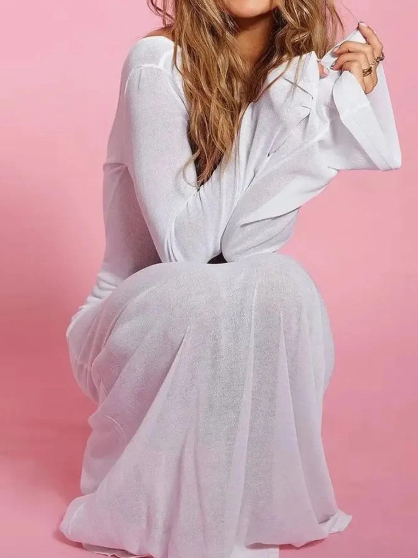 Backless Long Sleeve Maxi Cover-Up For Beach Days - Southern Shores Clothing