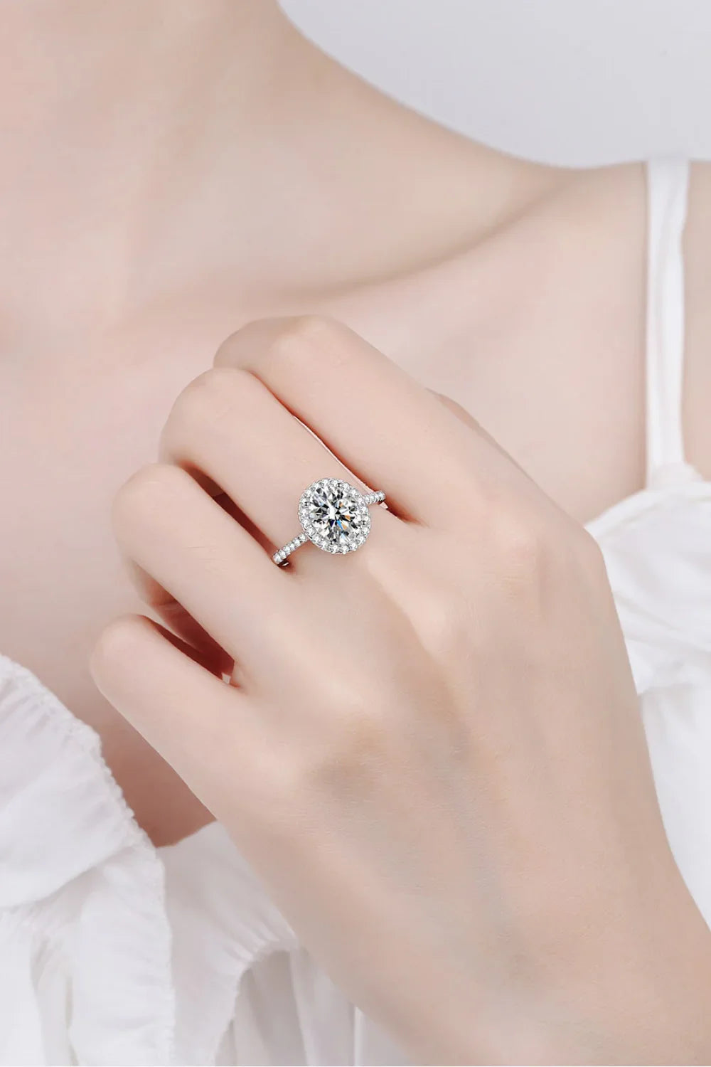 2 Carat Moissanite Halo Ring Sterling Silver - Southern Shores Clothing