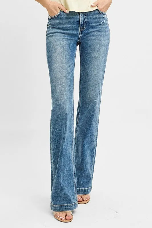 Coastal Inspired RISEN Distressed Bootcut Jeans Plus Size