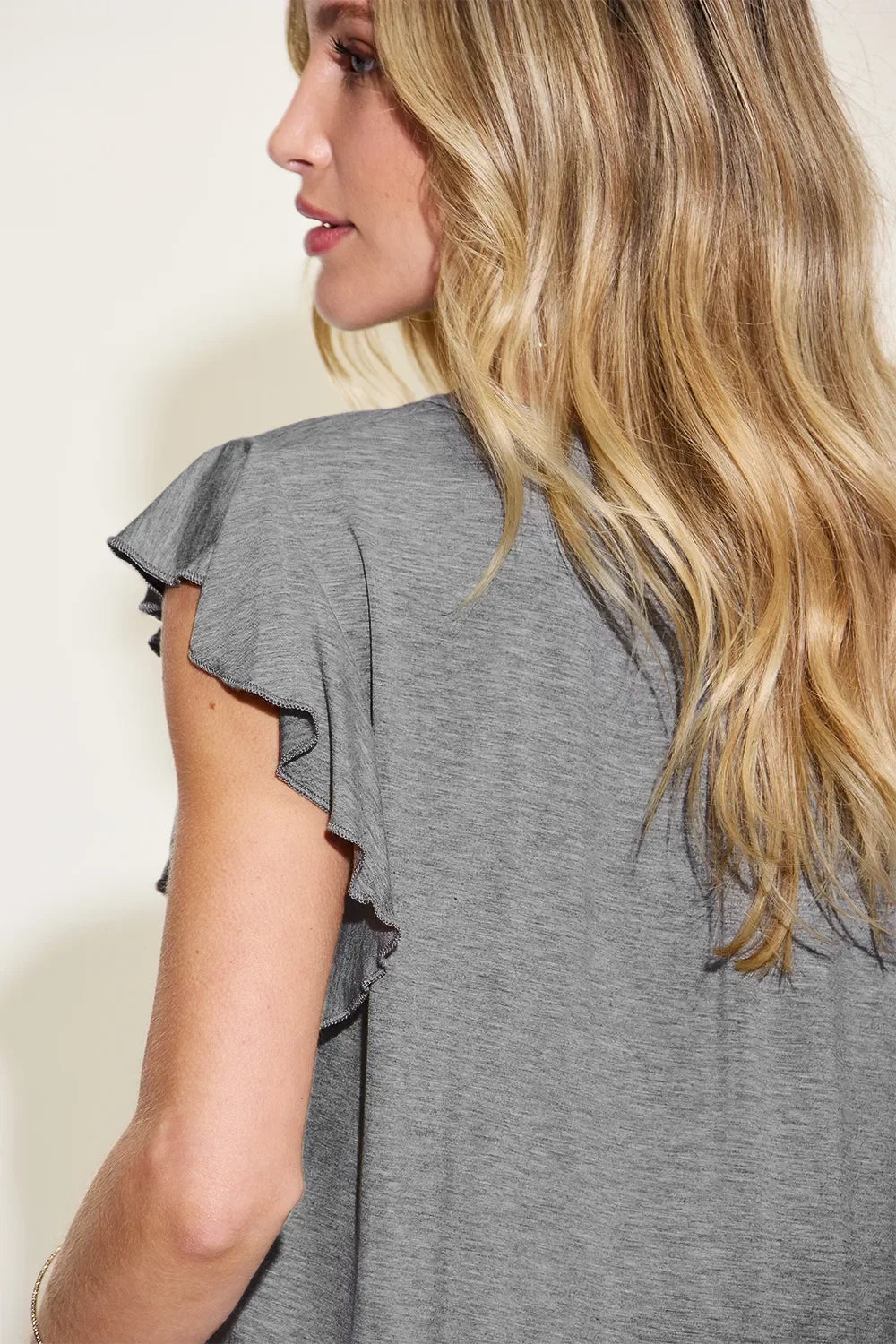 Bamboo Notched Ruffled Short Sleeve T Shirt - Southern Shores Clothing