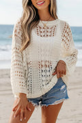 Hollow Out Drop Shoulder Sweater With Open Knit - Southern Shores Clothing