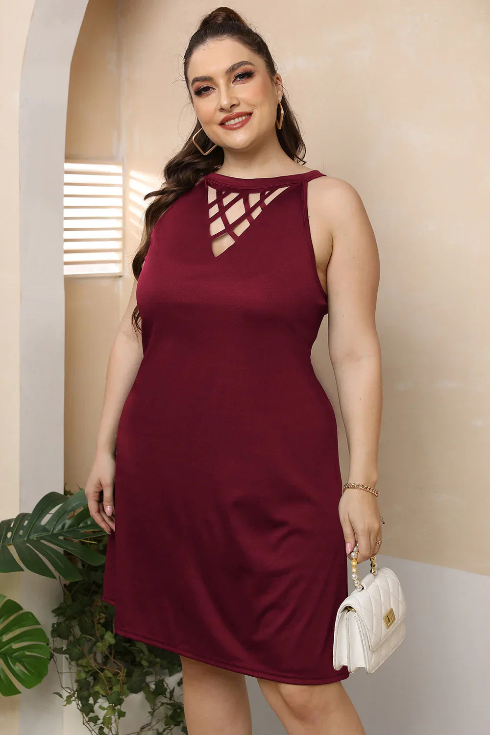 Plus Size Cutout Round Neck Sleeveless Dress - Southern Shores Clothing