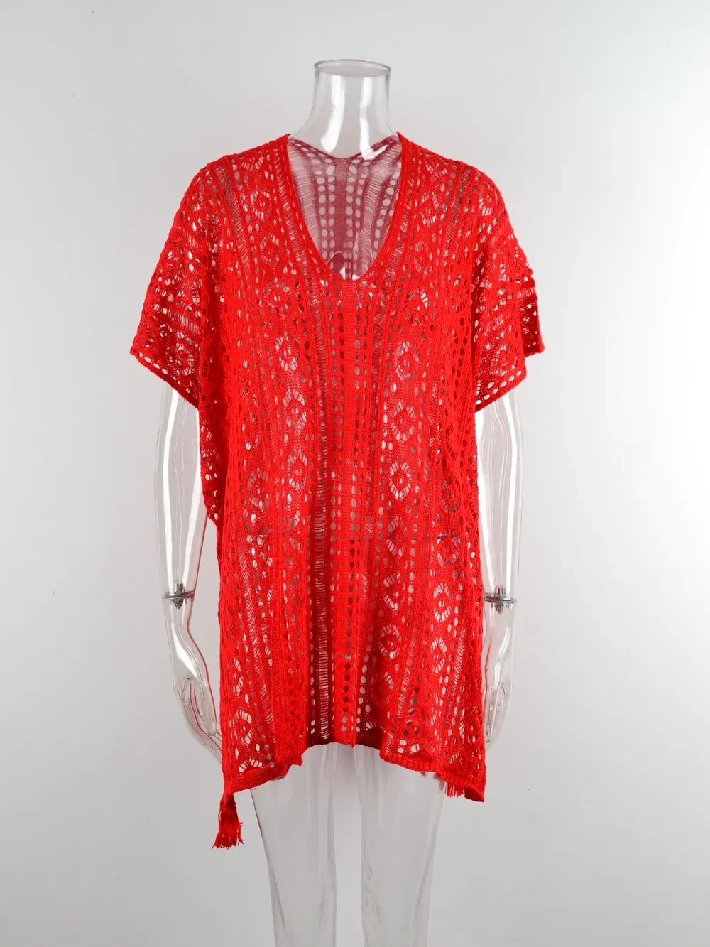 Angel Wings Cutout V-Neck Cover-Up With Tassel - Southern Shores Clothing