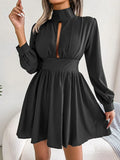 Cutout Turtleneck A-Line Mini Dress - Southern Shores Clothing