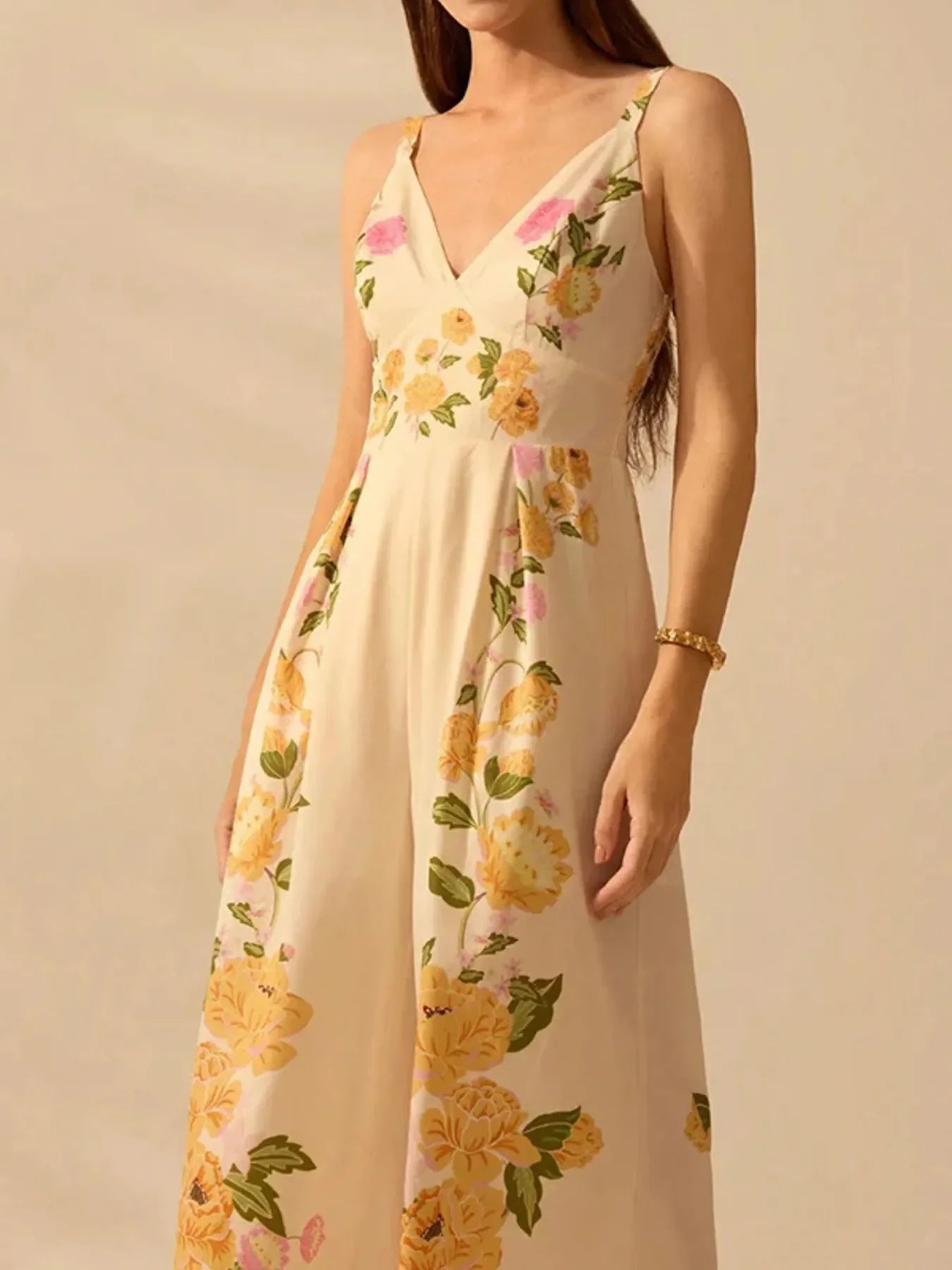 Floral Print Wide Leg V Neck Cami Jumpsuit - Southern Shores Clothing