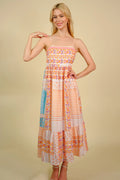 Printed Spaghetti Strap Smocked Midi Dress - Southern Shores Clothing