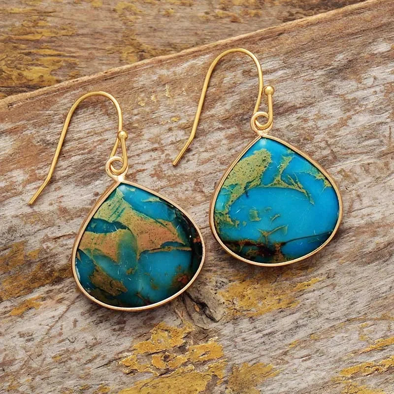 Lightweight Gold-Plated Turquoise Teardrop Earrings - Southern Shores Clothing
