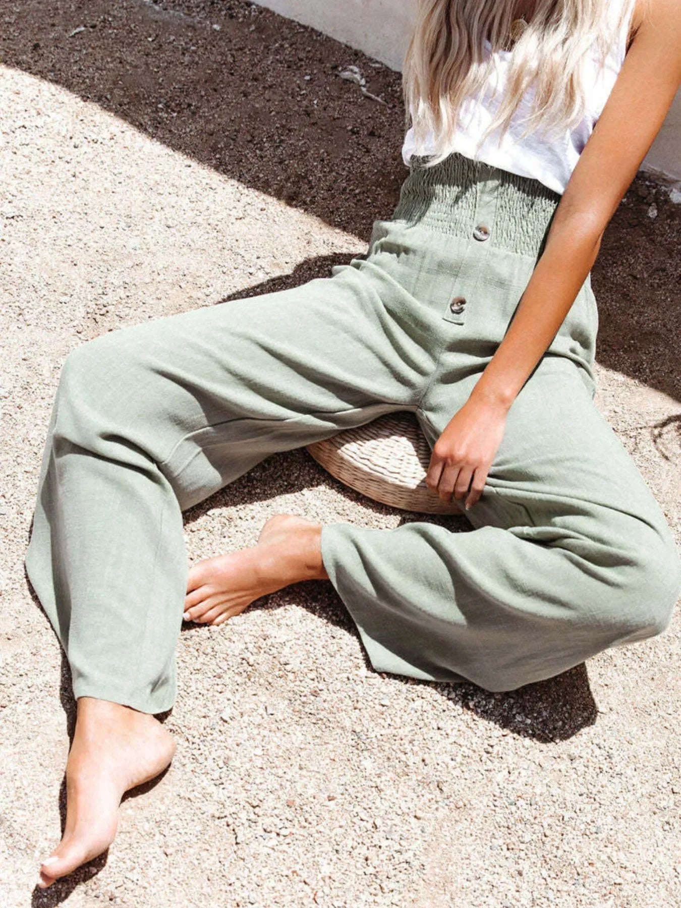 Plus Size High-Waisted Textured Wide-Leg Pants - Southern Shores Clothing