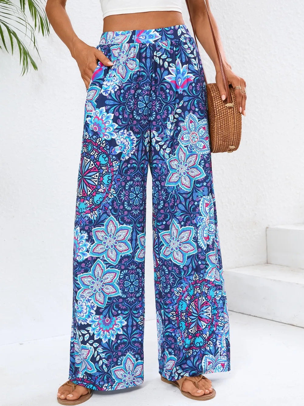 Southern Shores Women's Geometric Wide Leg Pants with Pockets