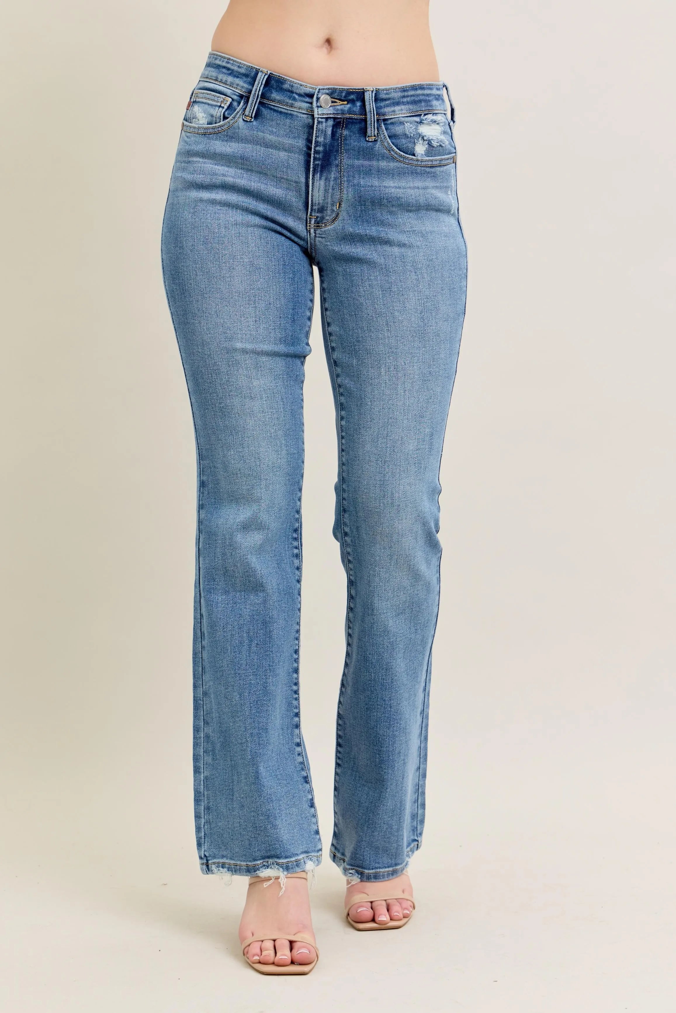 Coastal Judy Blue Mid Rise Destroy Hem Bootcut Jeans