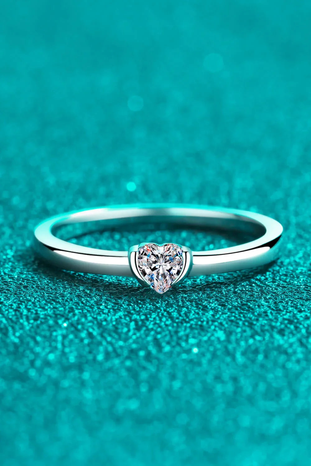 Heart Shaped Moissanite Ring Minimalist Platinum-Plated Band - Southern Shores Clothing