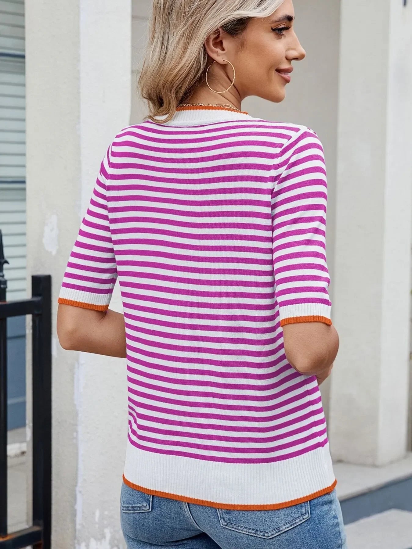 Striped Casual T-Shirt With Contrast Trim Basic Fit - Southern Shores Clothing