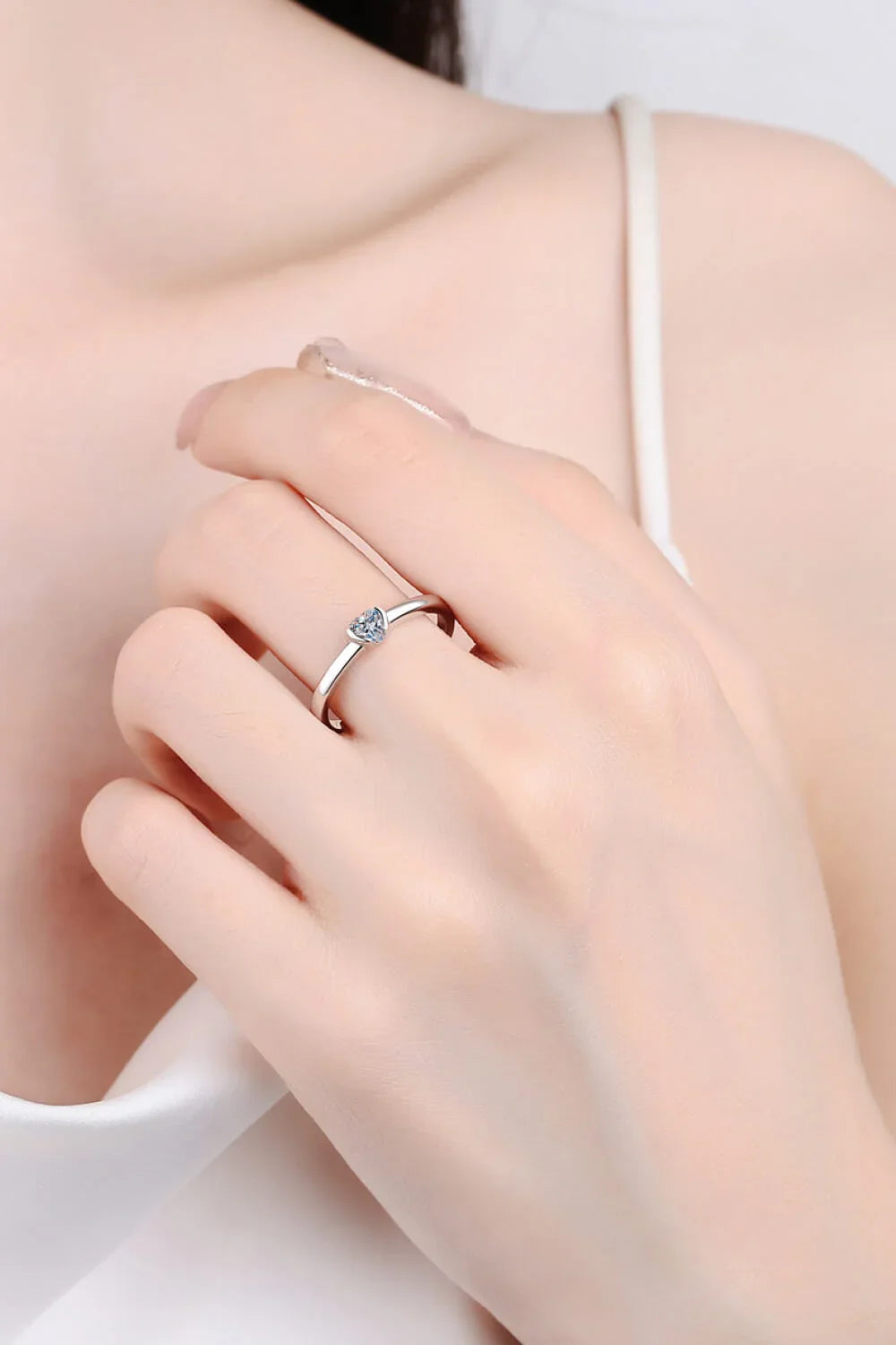 Heart Shaped Moissanite Ring Minimalist Platinum-Plated Band - Southern Shores Clothing