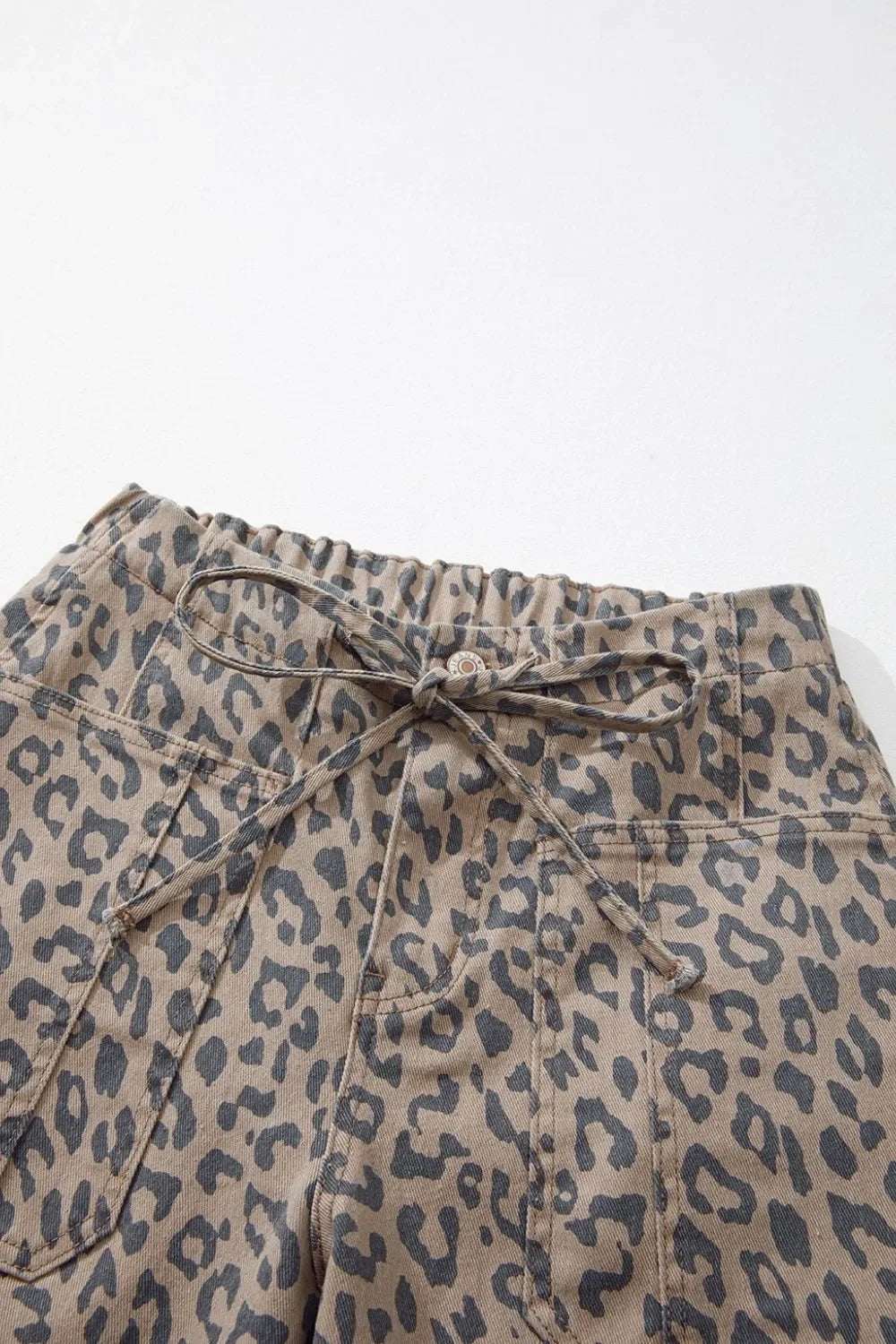 Leopard Printed Drawstring Waist Pocketed Wide Leg Jeans - Southern Shores Clothing