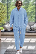 Men's Collared Neck Long Sleeve Top and Pants Set Plus Size - Southern Shores Clothing
