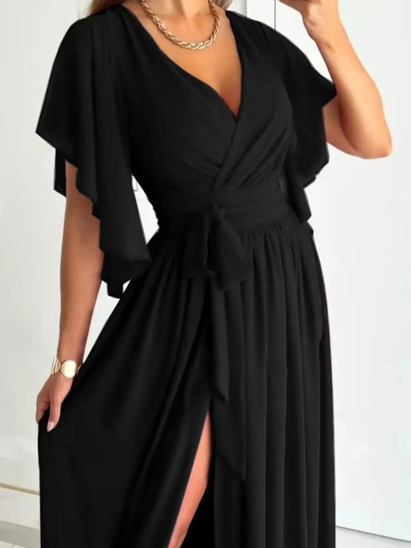 Flutter Sleeve Surplice Tie Waist Dress Silhouette - Southern Shores Clothing