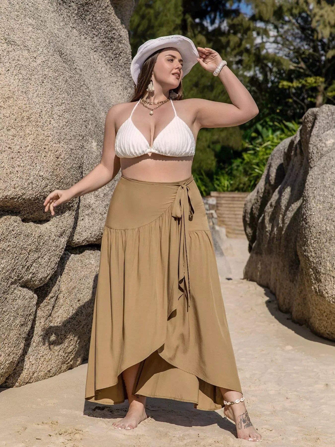 Plus Size High-Low Skirt With Tie Detail - Southern Shores Clothing