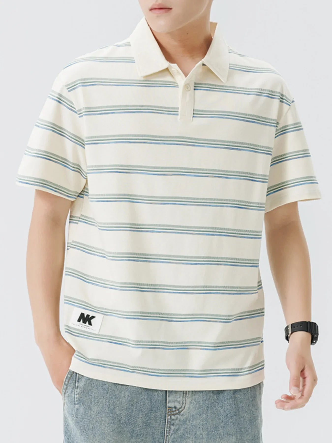 Plus Size Striped Short Sleeve Button Polo - Southern Shores Clothing