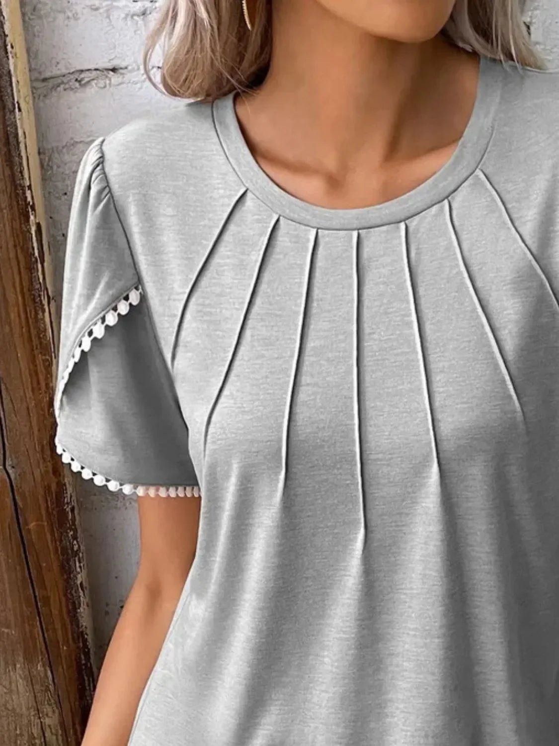 Round Neck Petal Sleeve Blouse Plus Size - Southern Shores Clothing