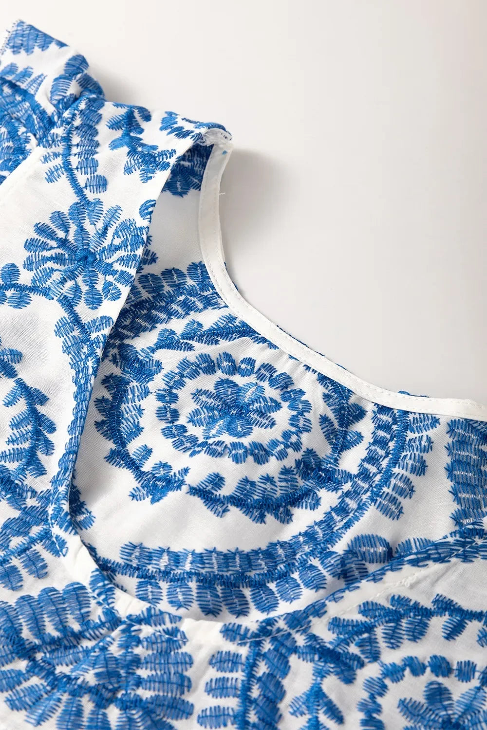Boho Print Ruffled Cap Sleeve Crew Neck Blouse - Southern Shores Clothing