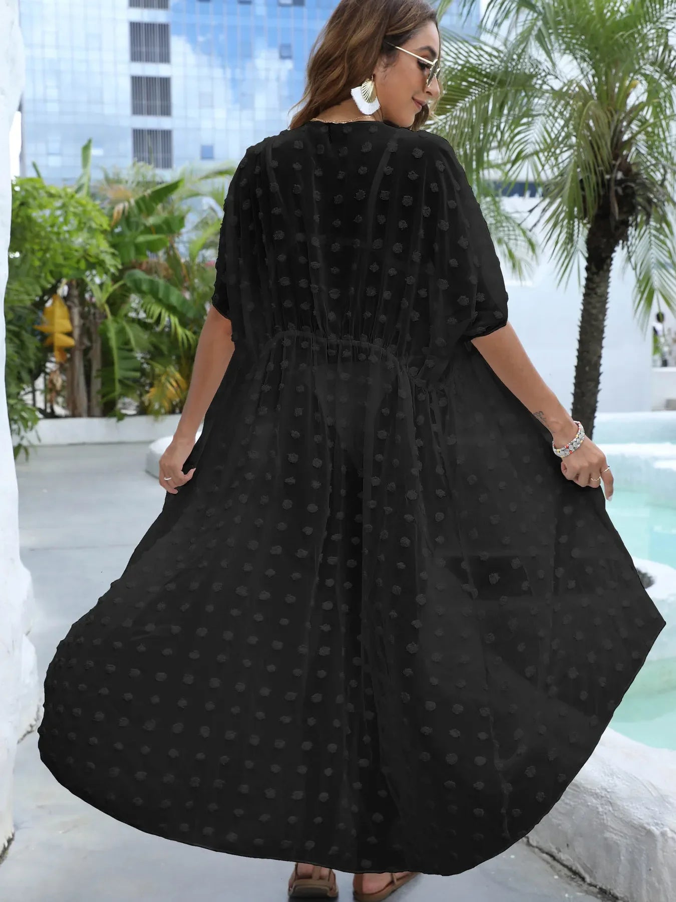 Swiss Dot Sheer Maxi Beach Cover Up Dress One Size - Southern Shores Clothing