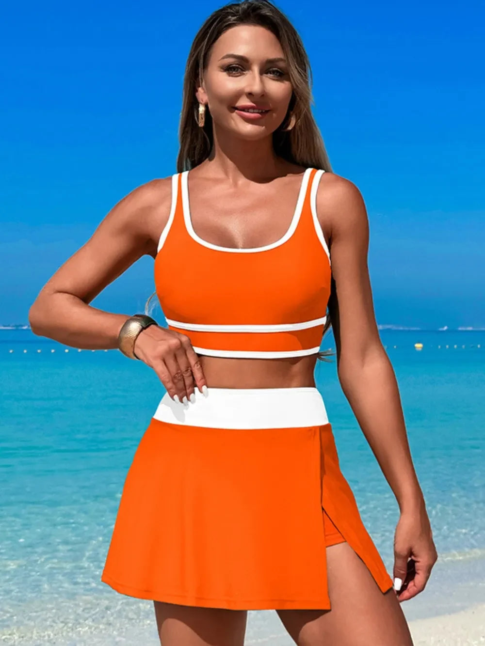 Two-Piece Swim Set With Scoop Neck Top And Skort Lightweight - Southern Shores Clothing