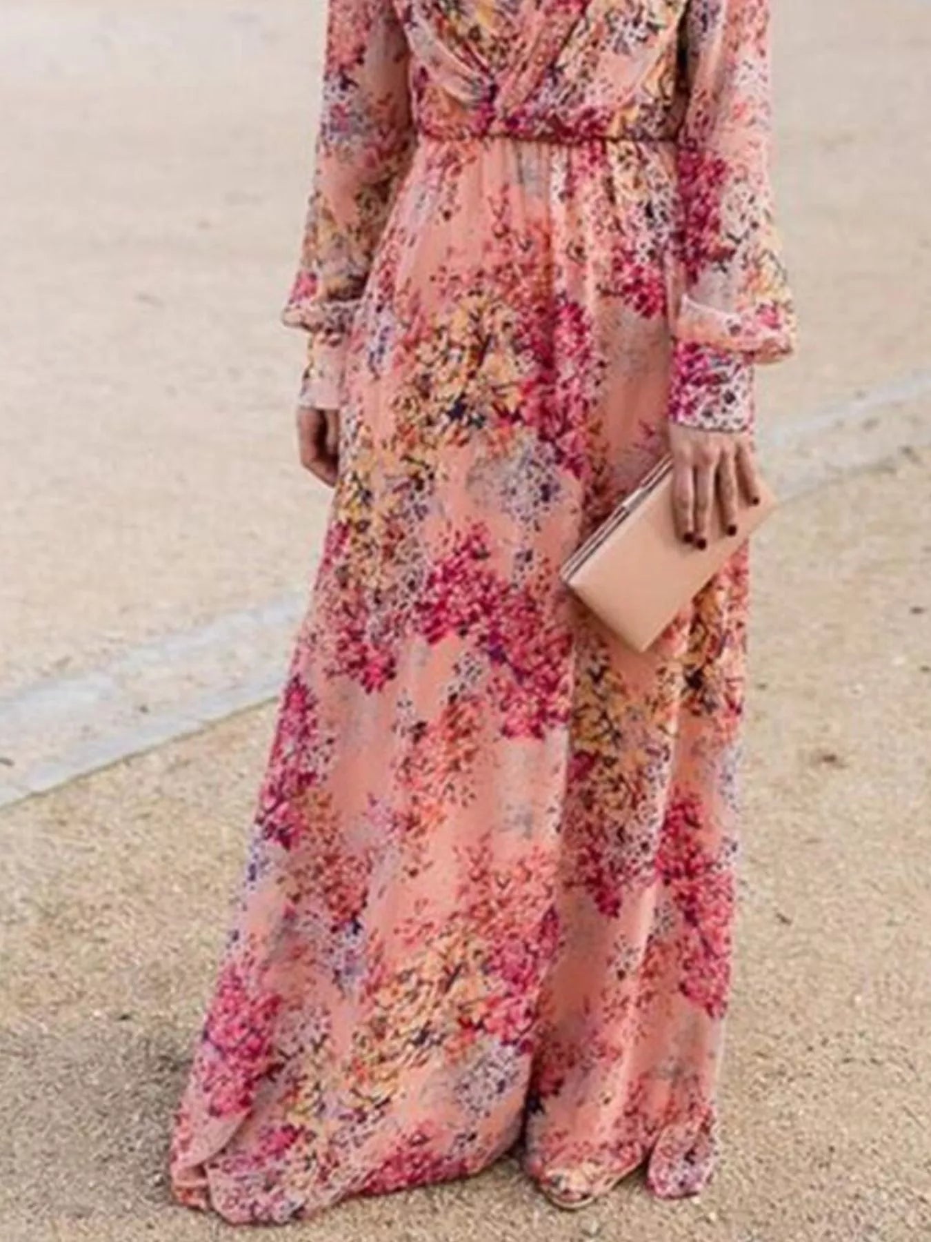 Floral Print Long Sleeve Maxi Dress Plus Size