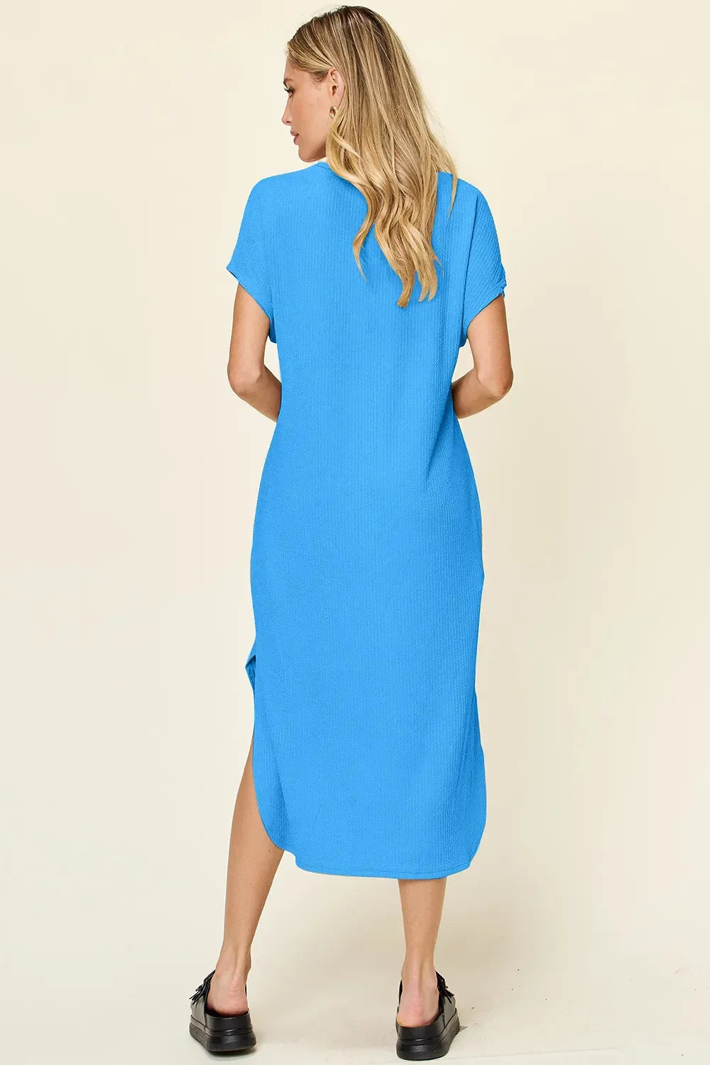 Versatile Round Neck Short Sleeve Slit Dress - Southern Shores Clothing