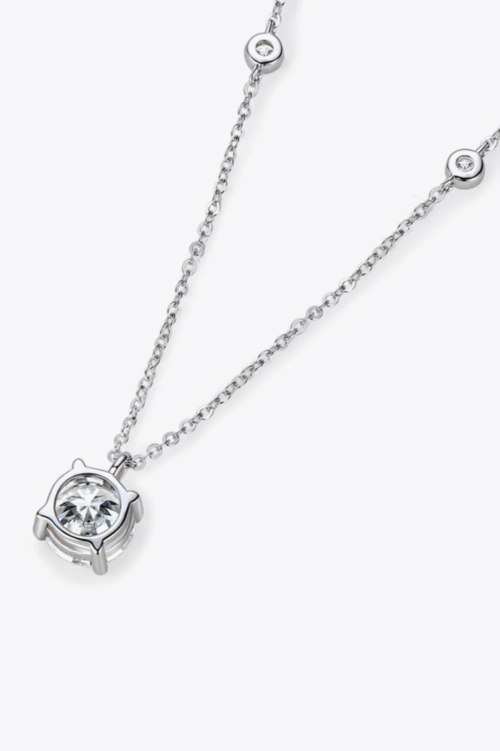 Moissanite Four-Prong Sterling Silver Necklace 18-Inch Chain - Southern Shores Clothing